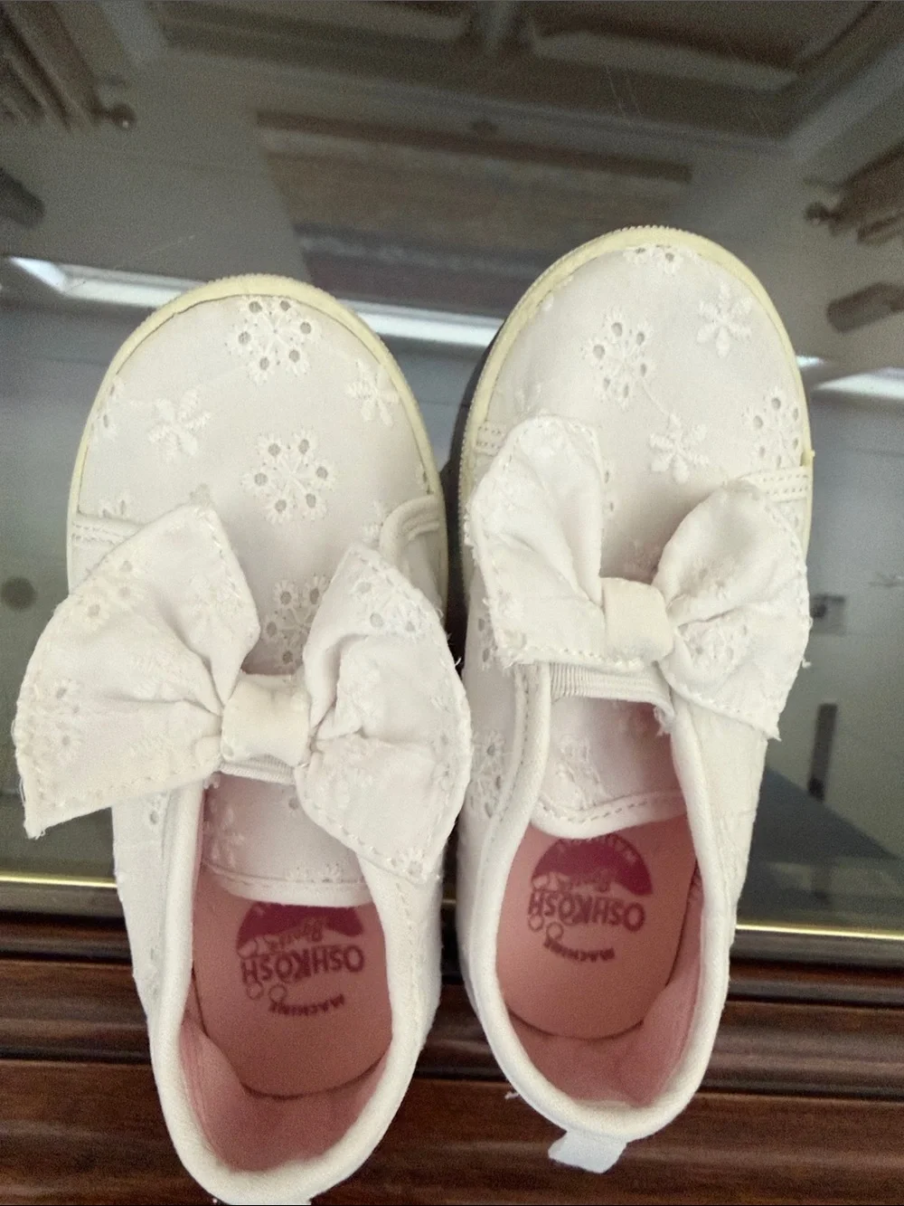 OshKosh B'gosh White Eyelet Bow Slip-On Girls Shoes